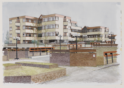 28151 Gezicht op het Provinciehuis (Galileïlaan 15) te Utrecht, met de oprit naar de ingang voor bezoekers (midden) en ...